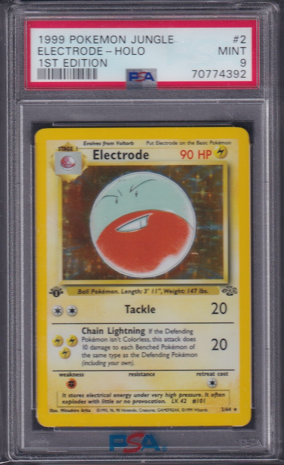 ELECTRODE - 1999 Pokemon Jungle, HOLO, 1st Edition #2, PSA 9