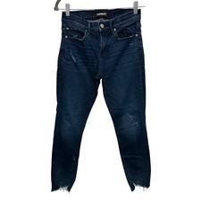Express Cropped Skinny Mid Rise Distressed Dark Wash Denim Jeans Size 4 EUC