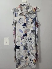 Spense Women's Havana Nights Floral Button Down Sleeveless Tunic, Large