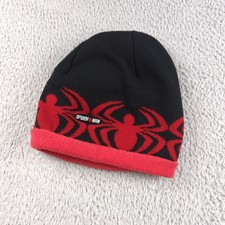 Vintage Y2K Spider Man Beanie Hat Boys OSFA Youth Black Red Knit Fleece 2005