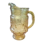 Vintage Anchor Hocking Flower Pitcher Glass Antique Pitcher Gold hue 8in tall