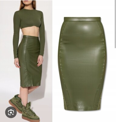 Adidas Ivy Park Beyoncé Kunstleder Midirock Wild Pine Größe X Small 4-6 neu mit Etikett 