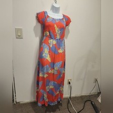 Lulus Size L Tropical Off Should Smocked Bodice Maxi Dress Pockets