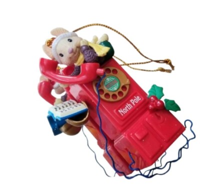 Vintage Enesco Mistletoe Magic Northpole Pay Phone Mouse Christmas Ornament