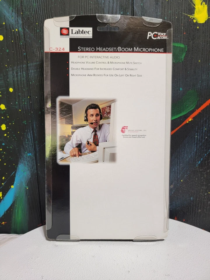 Genuine Labtec (C-324) Grey and Black Wired Headphones Boom Microphone Sealed - Image 4 of 4