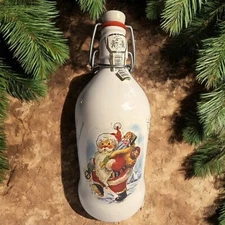 Vintage German Christmas Santa Beer Bottle 8” Franz Joseph Jubelfest Stein Jug