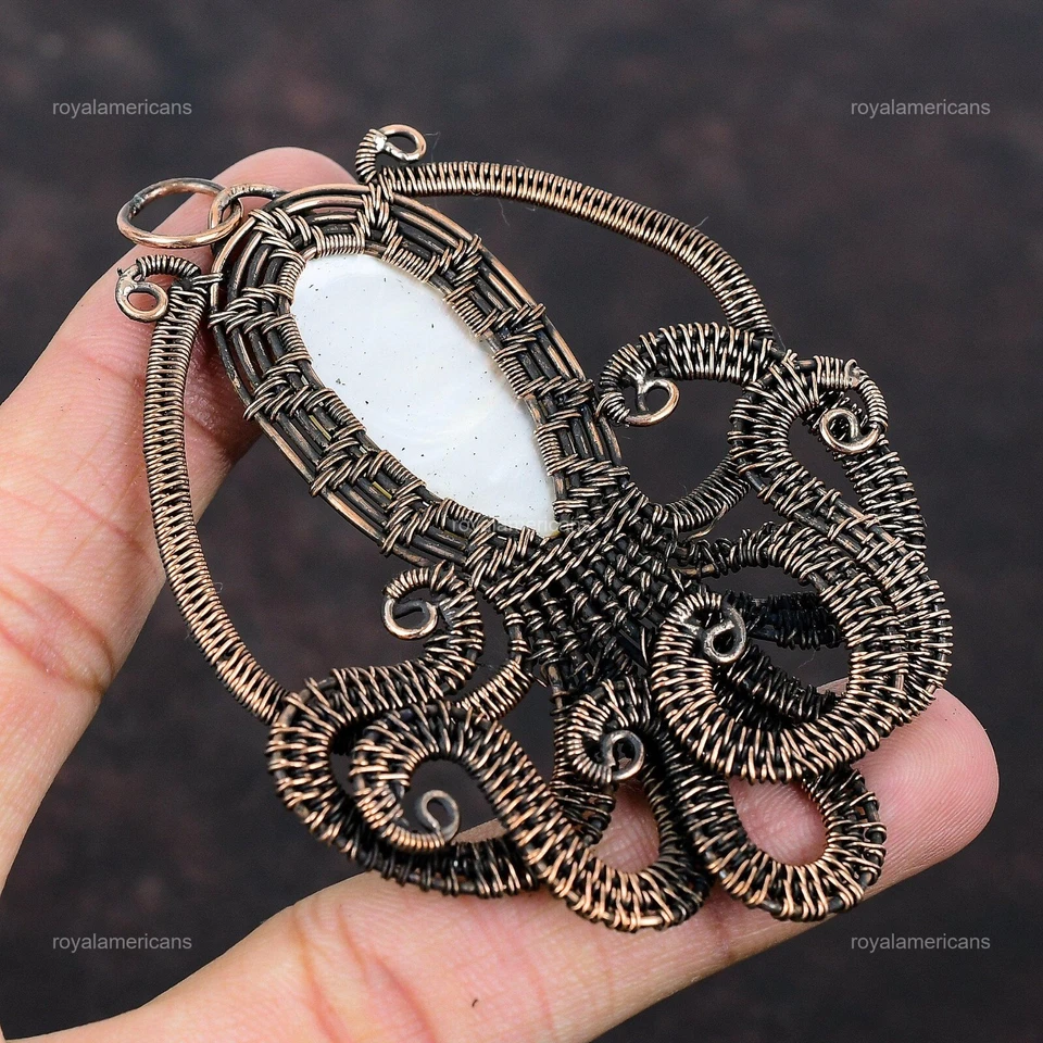 Медный овальный перламутровый камень ремесленник осьминог дочь июнь кулон в стиле ар-деко - Изображение 3 из 4