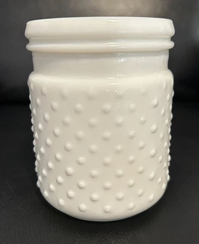 Vintage White Hobnail Milk Glass Rimmed Canning Jar/Vase/Decor Excellent Cond