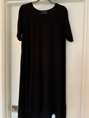 Eileen Fisher Viscose Jersey Black A-line Stepped Hem Dress-M