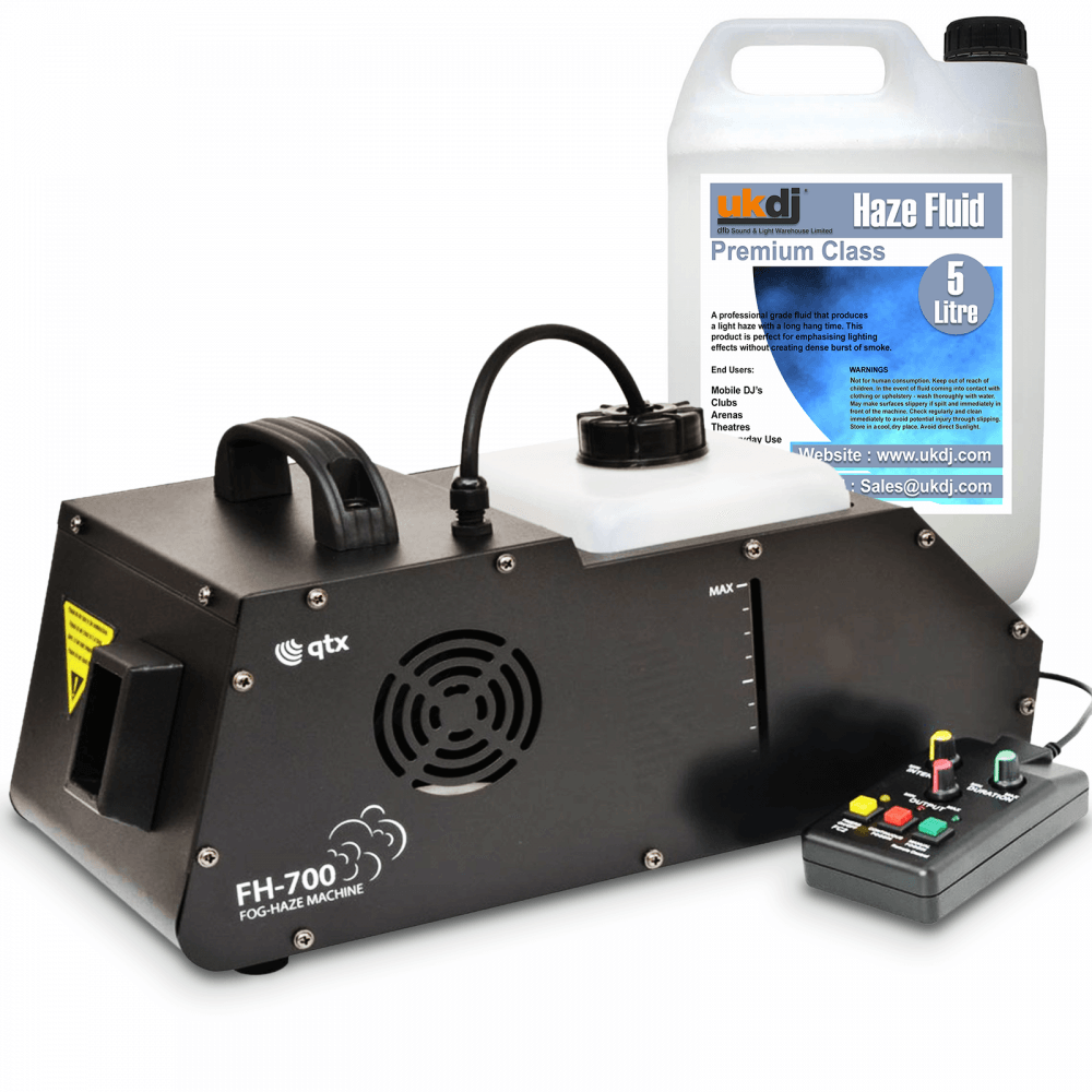 Compact Haze Machine 700W with Timer and Output Remote Fog Mist Smoke inc Fluid