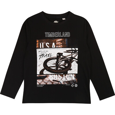 Timberland Kids Longsleeve schwarz Trail Boston und Logo Print Groessen 128 -176