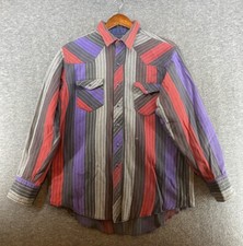 Wrangler Shirt Mens Sz 17.5 /35 Striped South Western Pearl Snap Long Sleeve