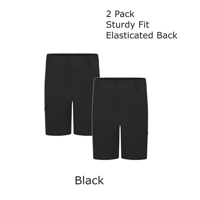 2er-Pack Jungen robuste Passform Schule Cargo Shorts schwarz Alter 13-18+ Jahre elastischer Bund