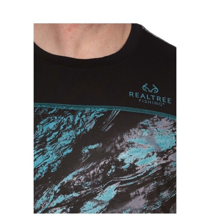 Realtree Fishing Shirt Men's XL XLarge Black Aqua Camo Short