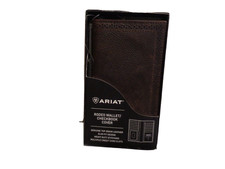 Ariat Western Mens Wallet Rodeo Leather Basic Perfed Edge Logo Dark Copper