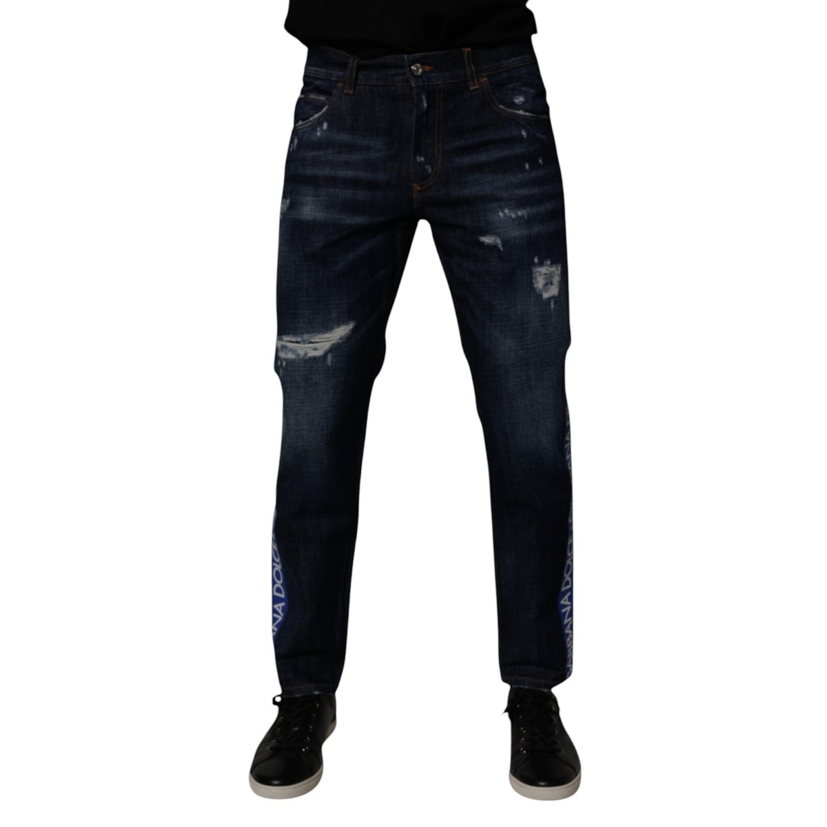 DOLCE & GABBANA Jeans Dark Blue Cotton Tattered Skinny Denim IT48