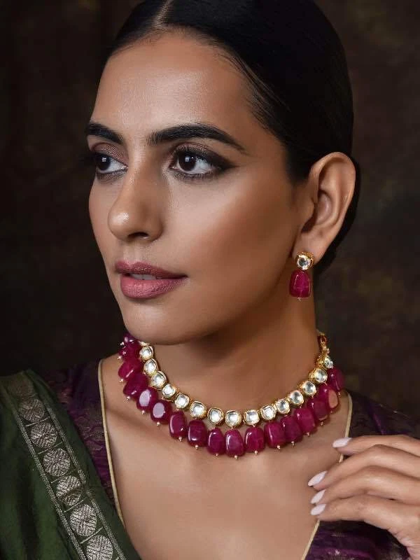 Bollywood Indisch Vergoldet Kundan Halsband Ohrringe Braut Schmuck Sets