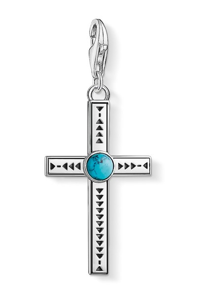 Thomas Sabo 1677-878-17 Charm AnhäNger Ethno Kreuz TüRkis 925 Sterling Silber-image