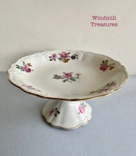 FRENCH LIMOGES ROSE DESIGN FOOTED CERAMIC CAKE STAND O648