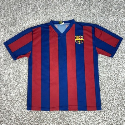 FC Barcelona Jersey Mens Large Blue Red Soccer Ronaldinho 10 Shirt