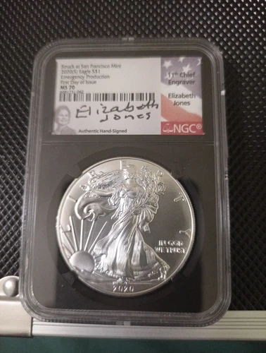 2020(P) American Silver Eagle Emergency Prod. FDOI NGC MS70 E. Jones signed E150