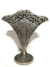 VTG 1991 Silver Plated Filigree Flute Fan Vase Art Nouveau Flower Vase Godinger