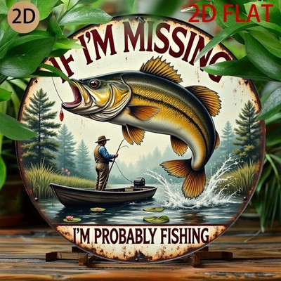 2D Flat,Vintage Fishing-Themed Tin Metal Signs Home Décor 8x8 Rustic Aluminum 