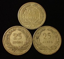 Türkei 25 Kurus 1951, 1955, 1956 Lot 3 Münzen WCA 361
