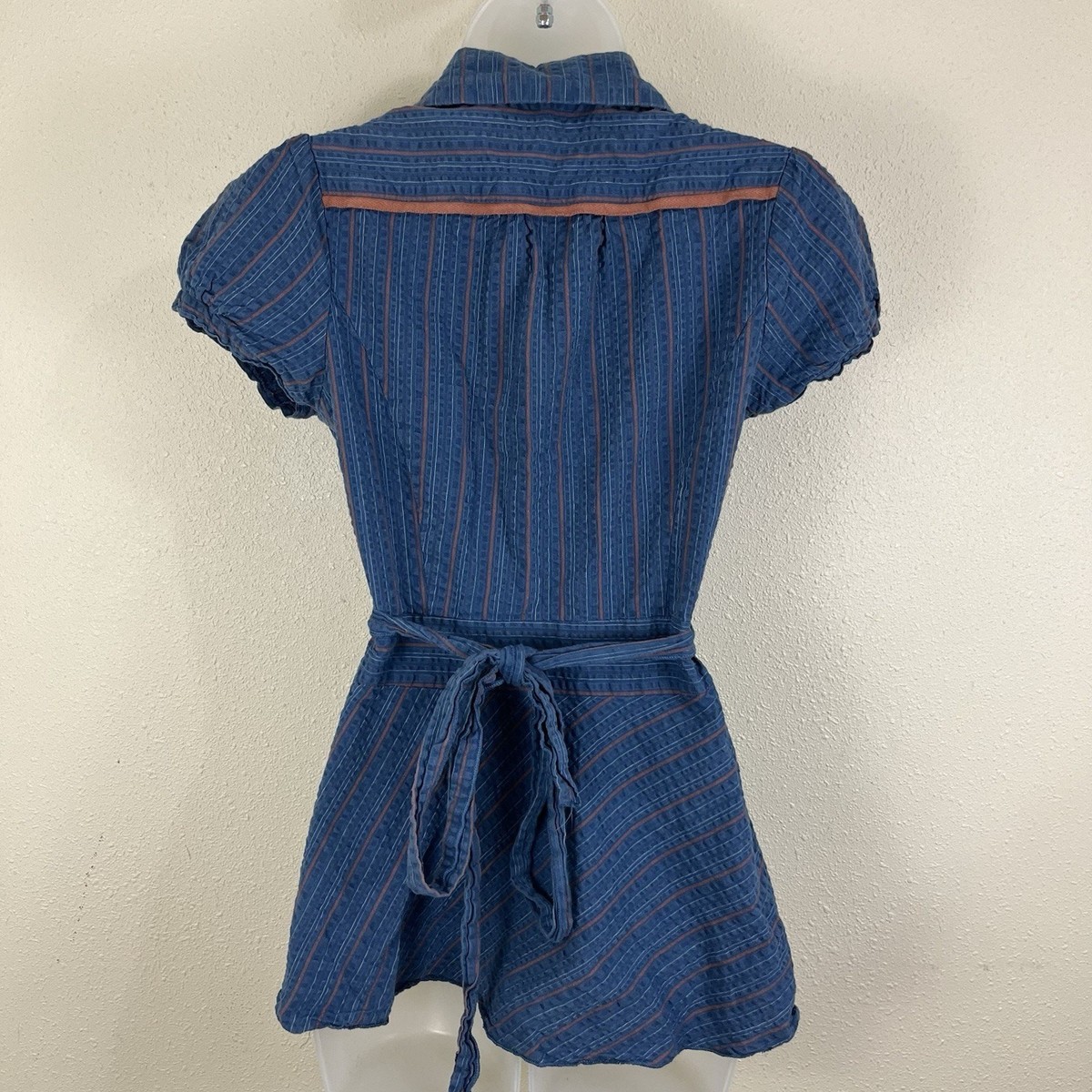 Vintage Y2K Final Touch Gauzy Wrap Top Womens M Medium Blue Stripe