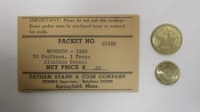 Tatham Stamp & Coin Packet Morocco 1945 50 Centimes 1 Frano Aluminum Bronze