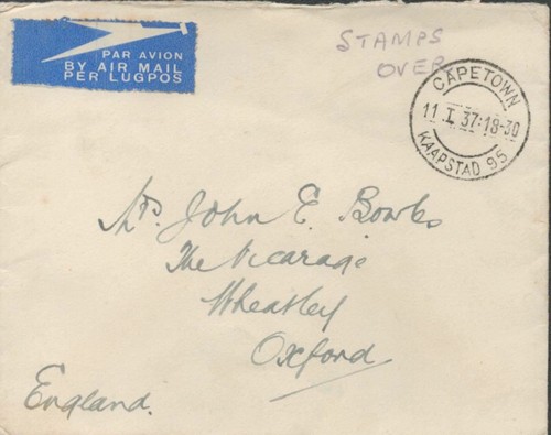 1937 British South Africa - Capetown Cancel to Oxford England - Ship Envelope - Bild 2 von 2