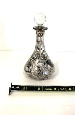 Alvin Silver Co. Art Nouveau Sterling Silver Overlay Perfume Clear Glass Bottle