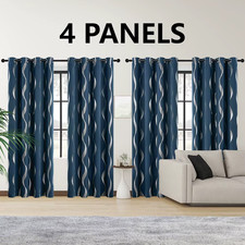 4PCS Blackout Curtains Grommet Thermal Insulated Room Darkening with Wave Foil P