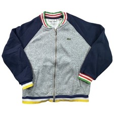 Lacoste Kids Raglan Full Zip Sweatshirt Striped Rib Toweling Logo