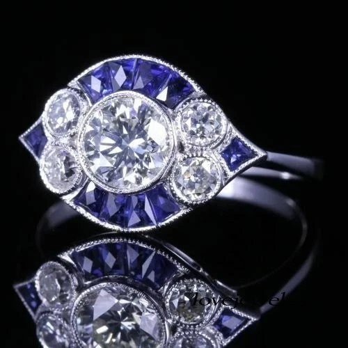 2.55Ct Art Deco Style Round Lab Created Diamond 14k White Gold FN Wedding Ring - Picture 1 of 6