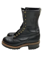 Chippewa Leather Lace-Up Boots Logger US8 Black New
