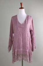 JOHNNY WAS 298 Mauve Embroidered Eyelet V-Neck Lace Blouse Top Size Small