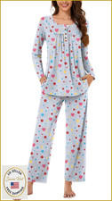 Bestbee Women's 2-Piece Pajama Set M Polka Dot Grey Long Sleeve Top  Pants Pock