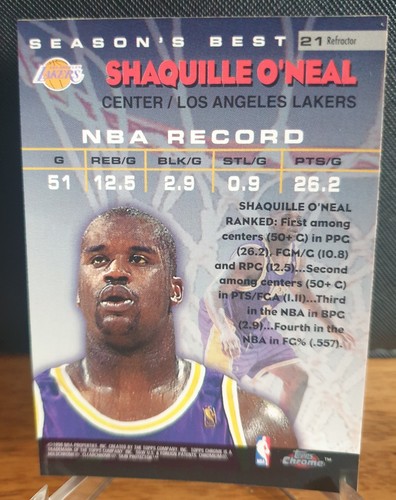 1998-99 Shaquille O'Neal Refractor Topps Chrome Key Master #21 Lakers READ ... - Bild 2 von 2