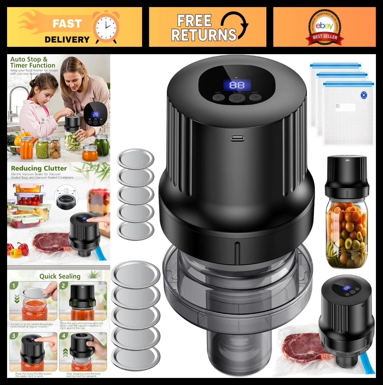 "Automatic Mason Jar Vacuum Sealer Kit for Canning & Sous Vide - 2025 Upgrade"