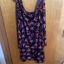 Candie's Medium Velvet Off Shoulder Dress Long Sleeve Floral Y2K