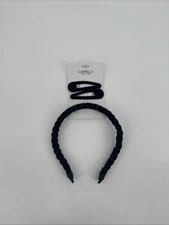 NEW - Capelli New York Women's Black Velvet Braided Headband And Clip Set