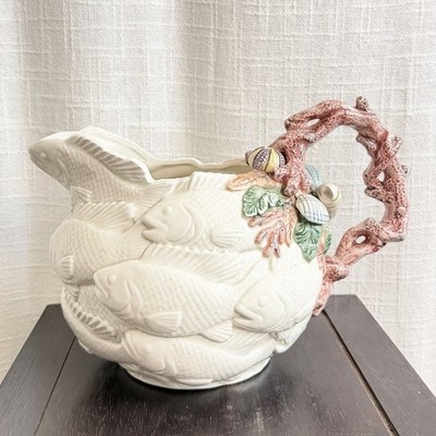 Vintage Fitz & Floyd Oceana 2.25 Quart Porcelain Pitcher 1996 Fish Coral Shells