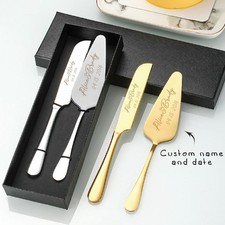 2pc Custom Engraved Stainless Steel Cake Knife Set Gift Box, Suitable for Weddin