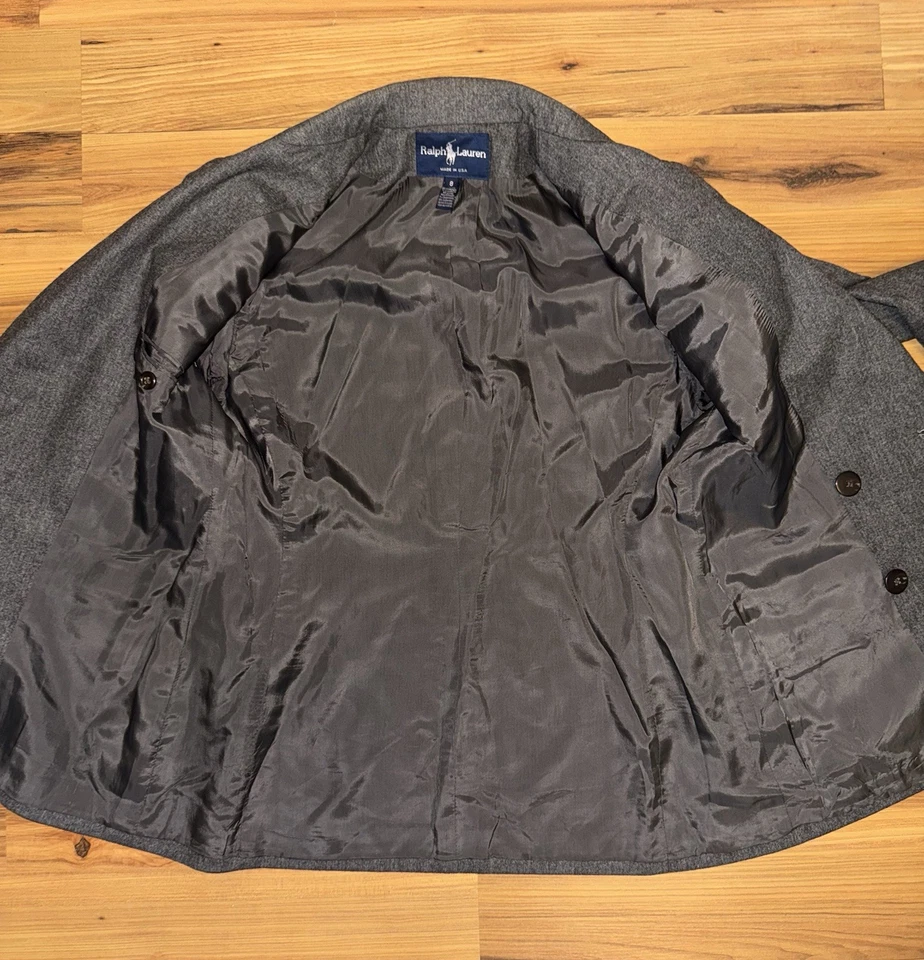 Blazer Ralph Lauren Vintage Doble Pecho Lana Cachemira Mujer’s Talla 8 Gris Foto 4 de 4