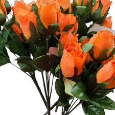 Realistic Silk Flower Orange Rose Buds Decor
