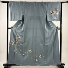 JAPANESE KIMONO TSUKESAGE BLUE-GRAY 159cm 5 ft 3 in PURE SILK FF8595