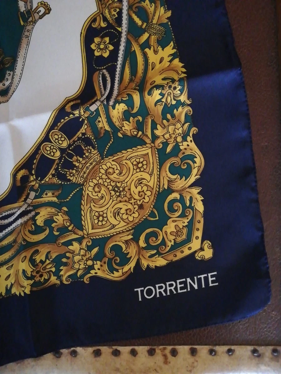 Carré Foulard En Soie TORRENTE Paris - Motif Automne Chêne Gland - Occasion - Foulard Femme