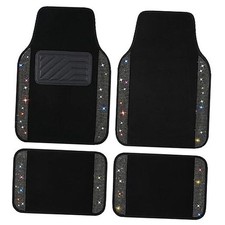 Shining Rhinestones Floor Mats for Cars, Sparkly Glitter Crystal Car BLACK