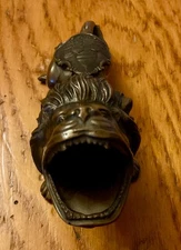 Copper or Bronze Detailed Open Mouth Lion Ashtray Cigar Rest or Snuffer Figure 